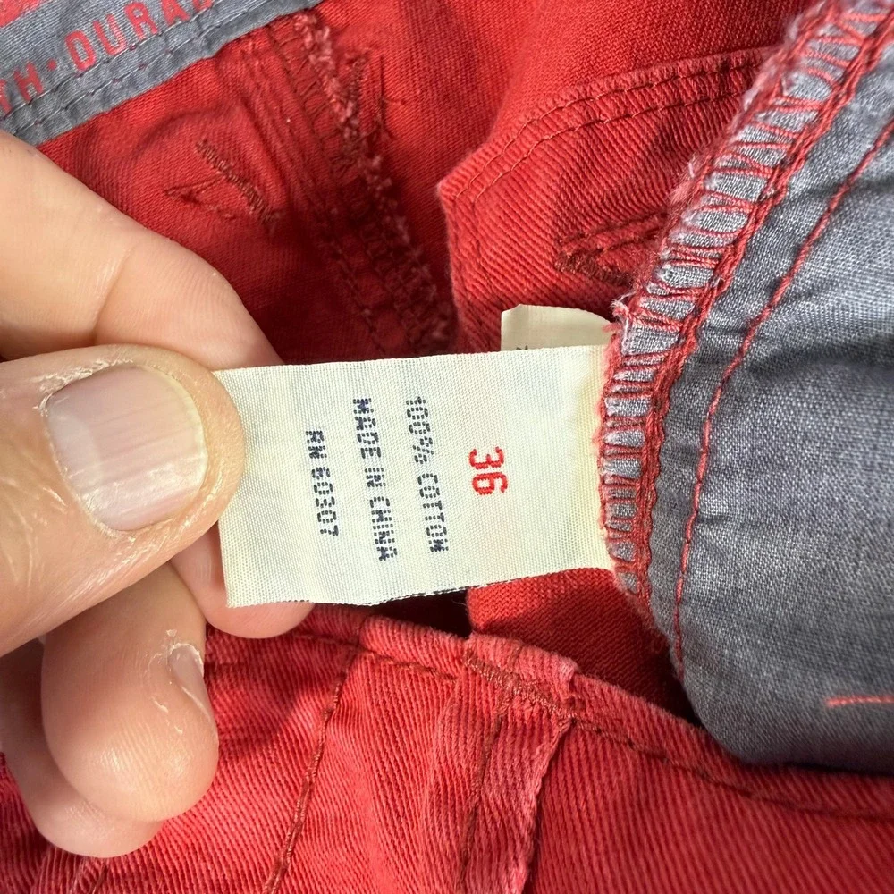 Unionbay Cargo Shorts Men 36 Red Raw Hem Drawstring‎ Pockets Casual Utility